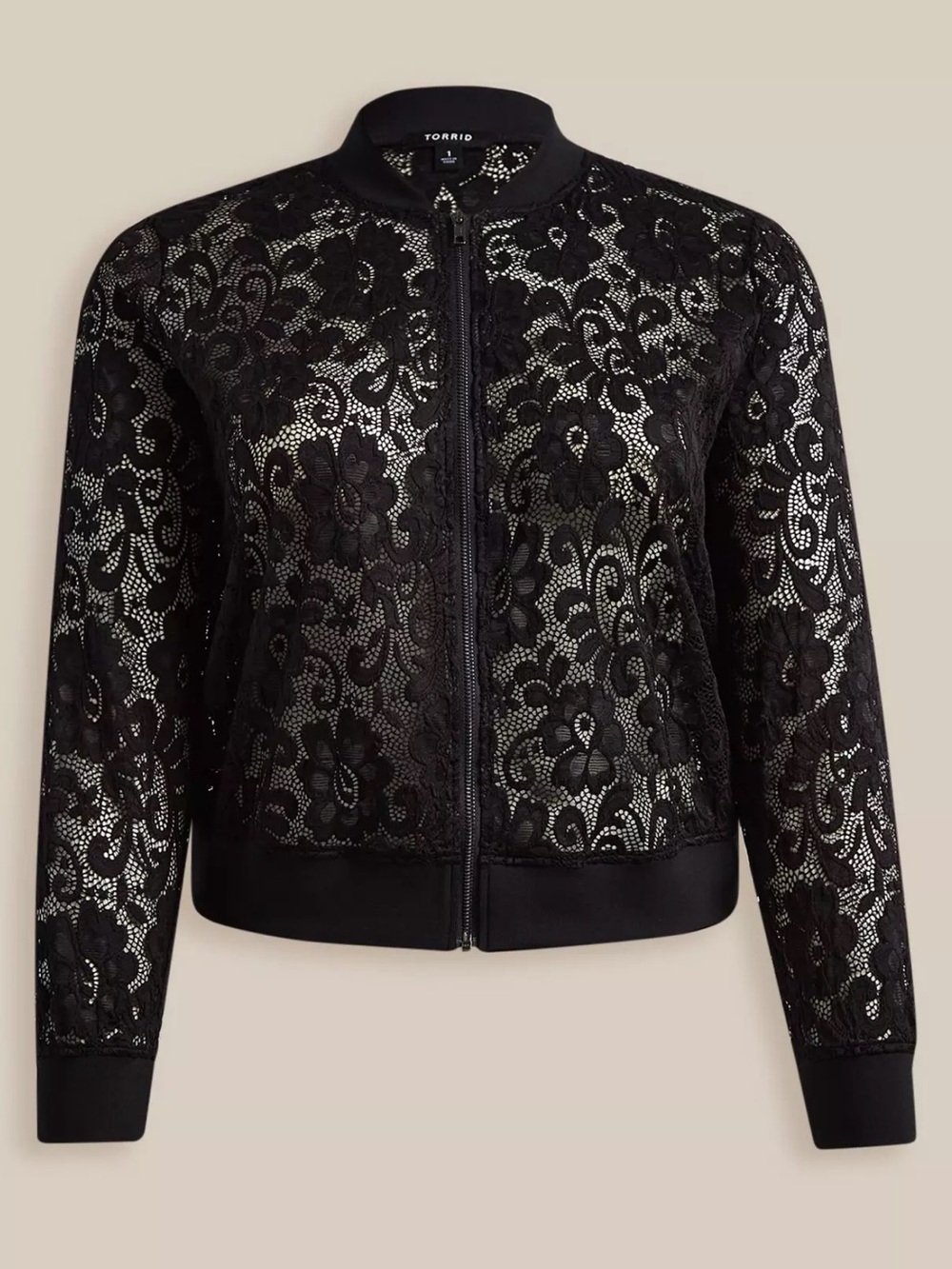 Torrid Black Lace Bomber Jacket Women’s Size 1 1X Zip Front Sheer